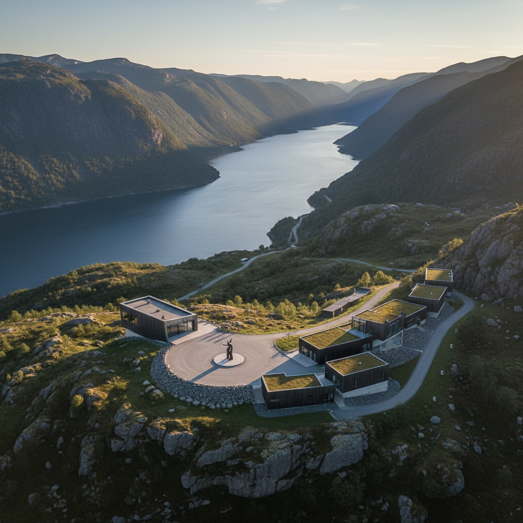 Aerial view of Norwegian landscape demonstrating scale and precision